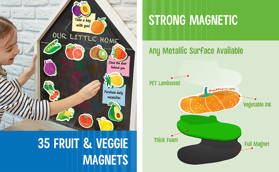 wholesale 35 pcs fruit & vegetable magnets, adorable magnetic fruits veggies thick foam fridge magnets cute educational learning toys for toddles kids factory & supplier oem