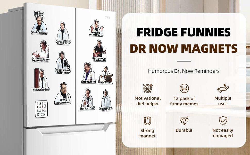 wholesale 12pcs funny dr. nowzaradan fridge magnet black text dr now magnets doctor phrase magnets motivational diet helper adults inspirational cute fun magnetic accessories for refrigerator & car factory & supplier oem