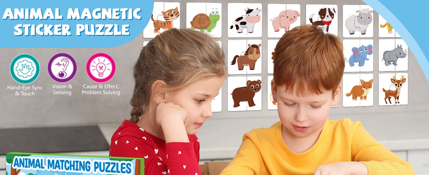 wholesale 20pcs magnetic animal matching puzzles for kids self-correcting puzzles sets head and tails correction montessori toy birthday gifts for toddlers preschool learning educational activity factory & supplier oem