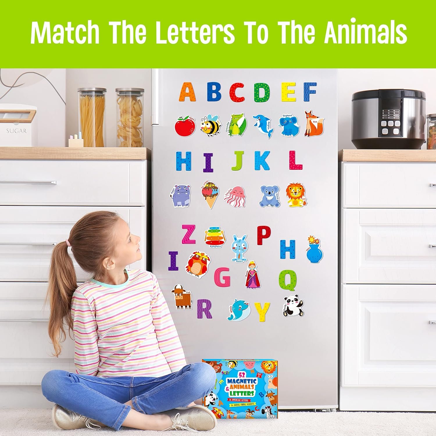 wholesale large magnetic letters and animals, educational learning tool for kids word recognition 52 pieces magnets include 26 colorful alphabet letters and corresponding cartoon images factory & supplier oem