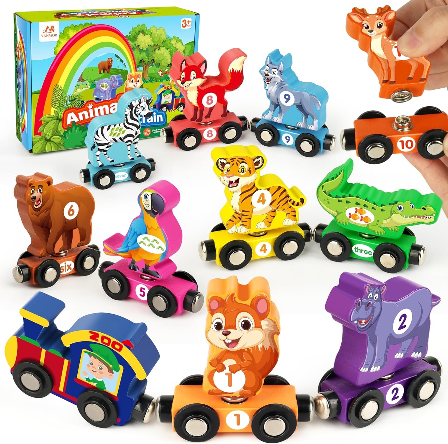 wholesale vanmor wooden train set for toddlers, magnetic animal number train toys for ages3-5, toddler learning toys, fine motor skills educational toys, preschool activities, toddler boy girl gifts factory & supplier oem