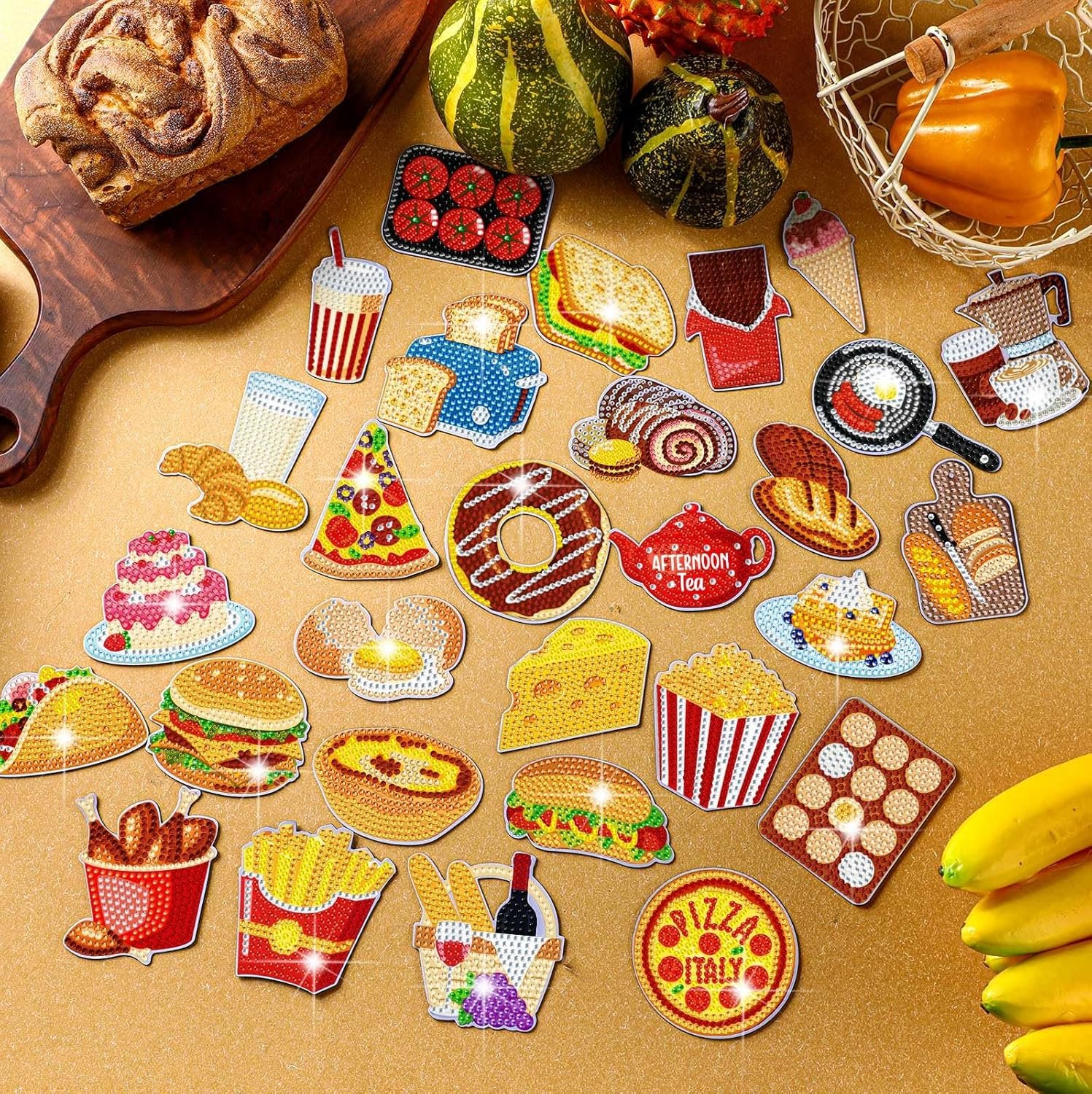 wholesale 30 pcs refrigerator diamond art magnets easy diamond art kits fridge stickers for adults kids diy home decors(food) factory & supplier oem