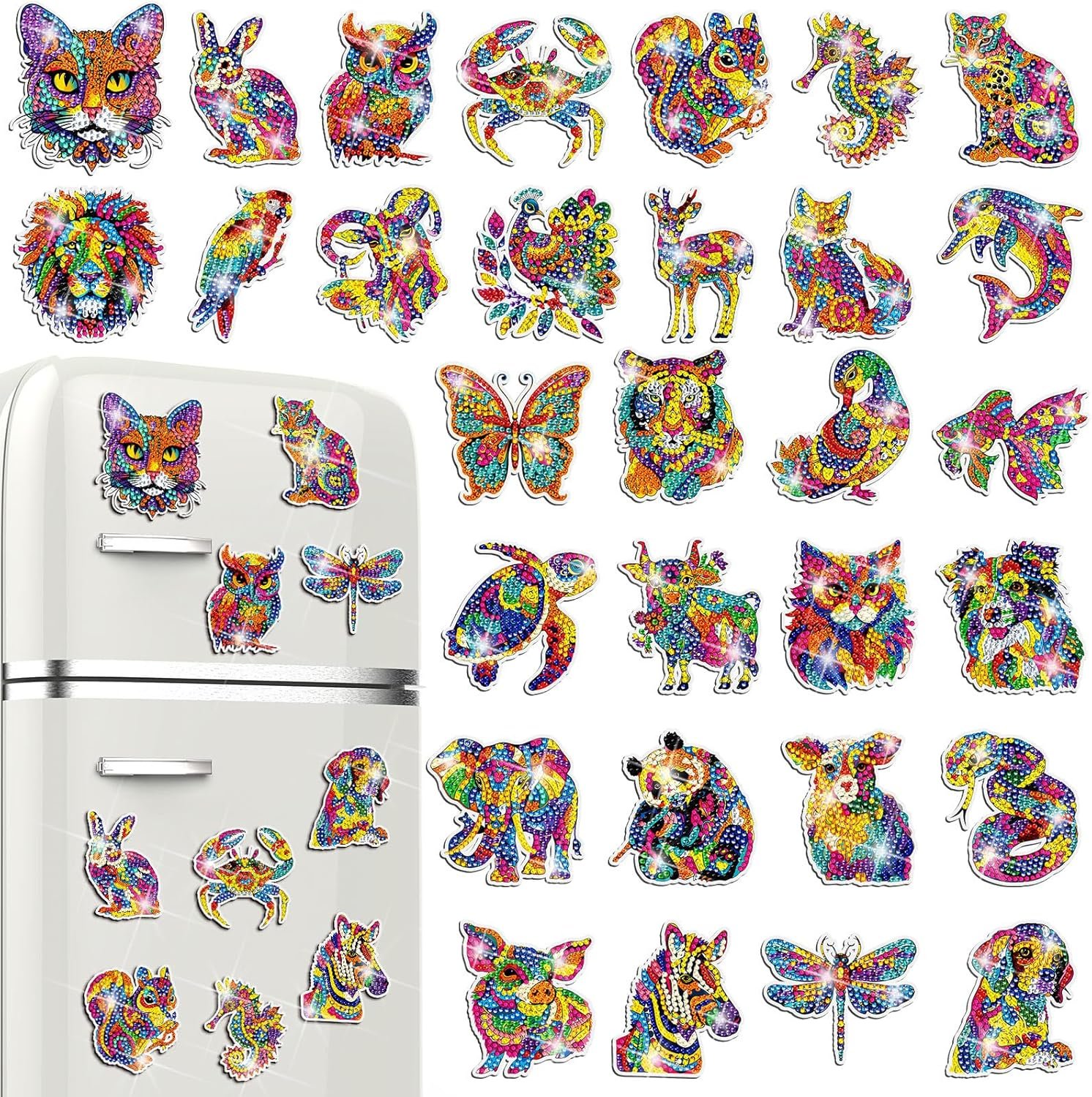 wholesale remuuly 30 pcs diamond painting magnets spring diamond art magnet kits for adults summer animal flower cupcake cow rhinestones refrigerator stickers for fridge diy crafts toy gifts(animal) factory & supplier oem