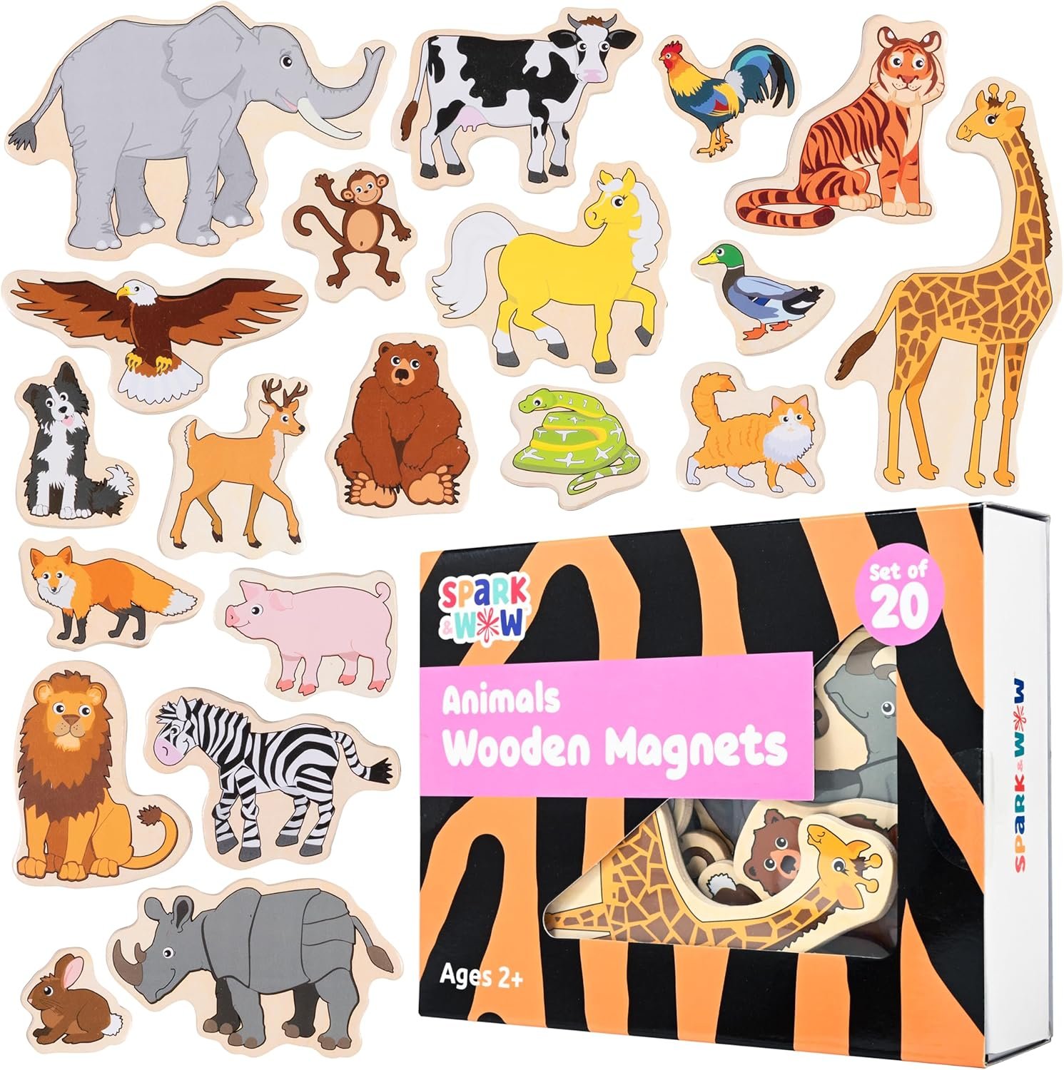 wholesale spark & wow wooden magnets | animals, magnets for kids ages 2+ | open-ended play | adhere to fridges, whiteboards and more factory & supplier oem