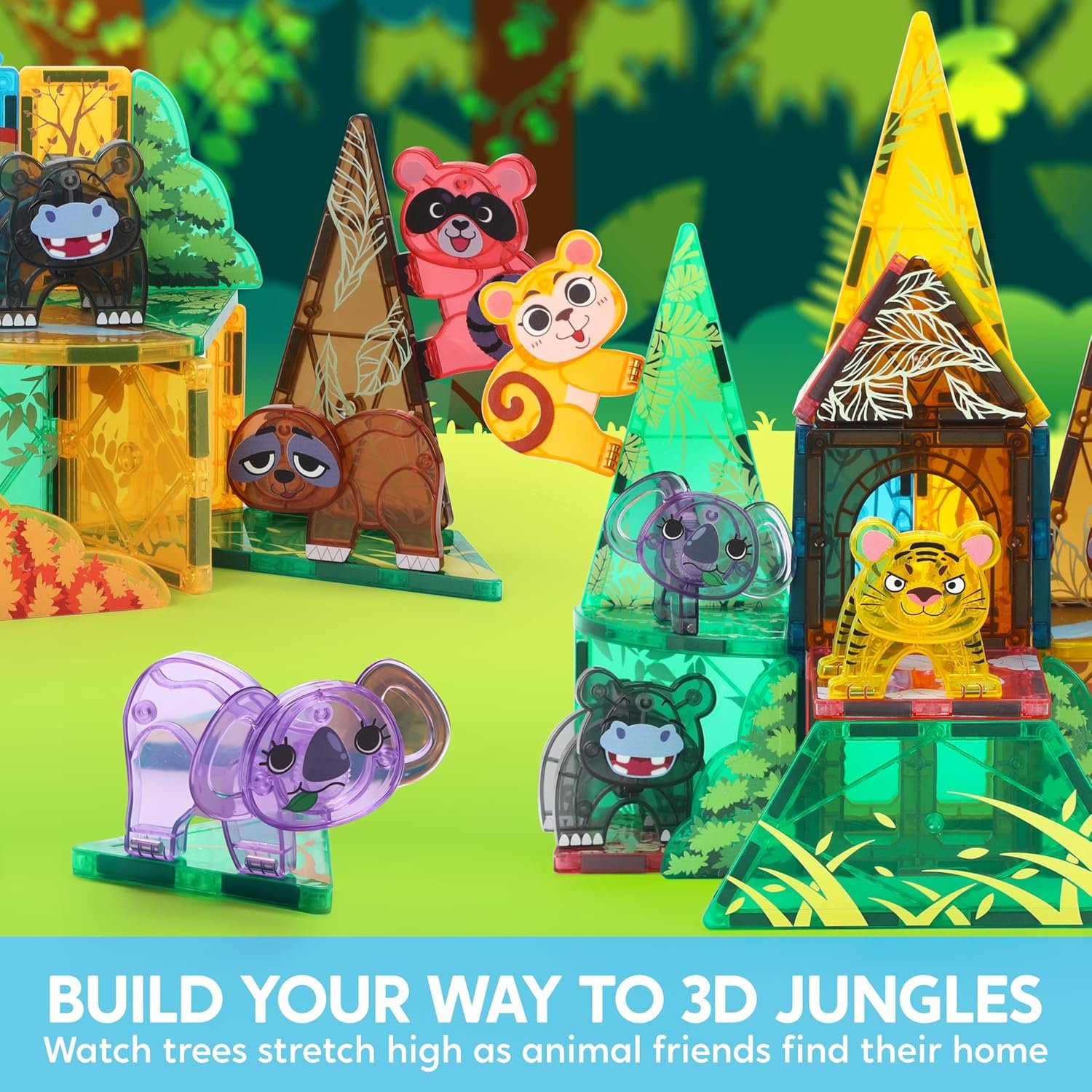 wholesale syncfun magnetic building tiles jungle animal set for kids, 50pcs including 7 cute animals, educational stem toy for boys & girls ages 3-5 4-8, christmas birthday party gift for toddlers factory & supplier oem