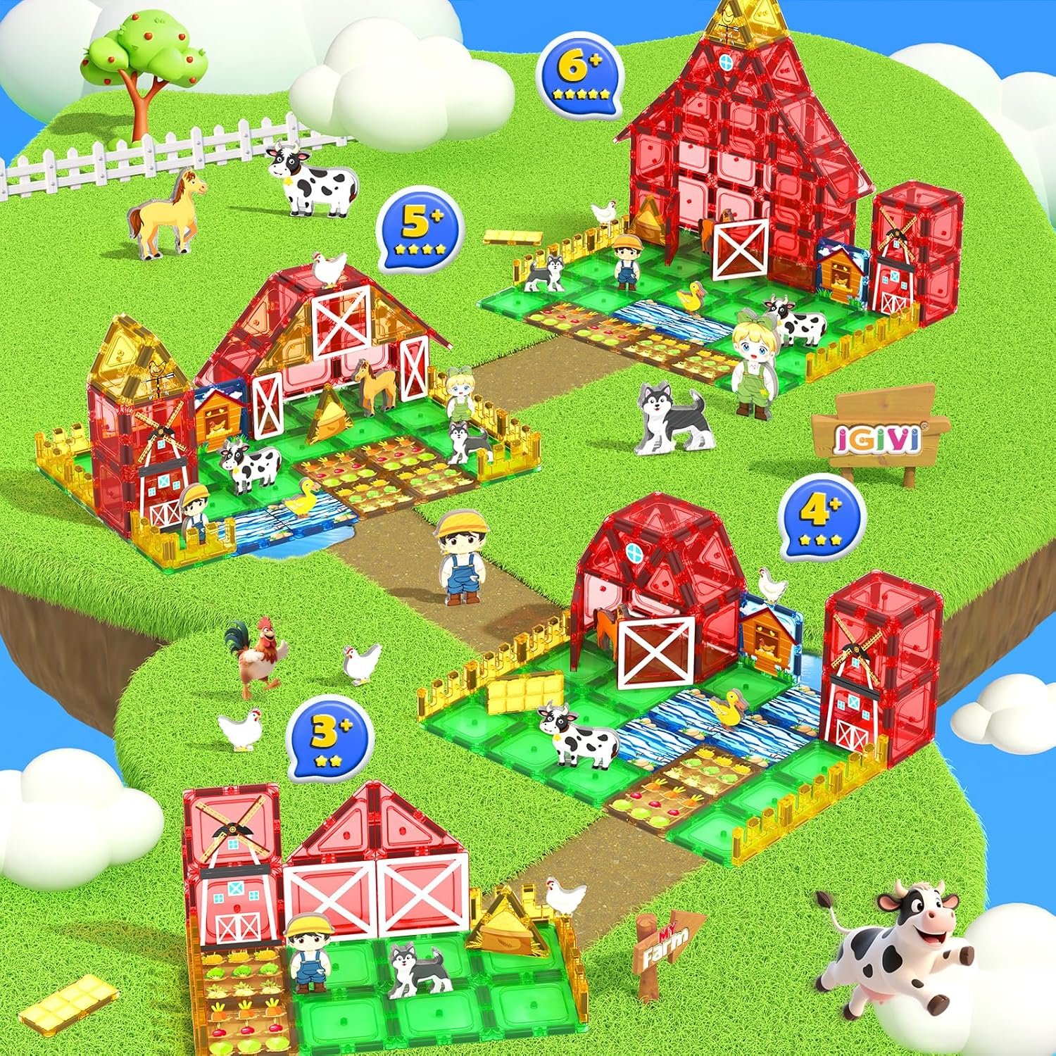 wholesale magnetic tiles farm animals toddler toys, stem magnet building blocks for kids ages 3-5 4-8 5-7, preschool montessori sensory toys, gifts for 3 year old boys & girls factory & supplier oem