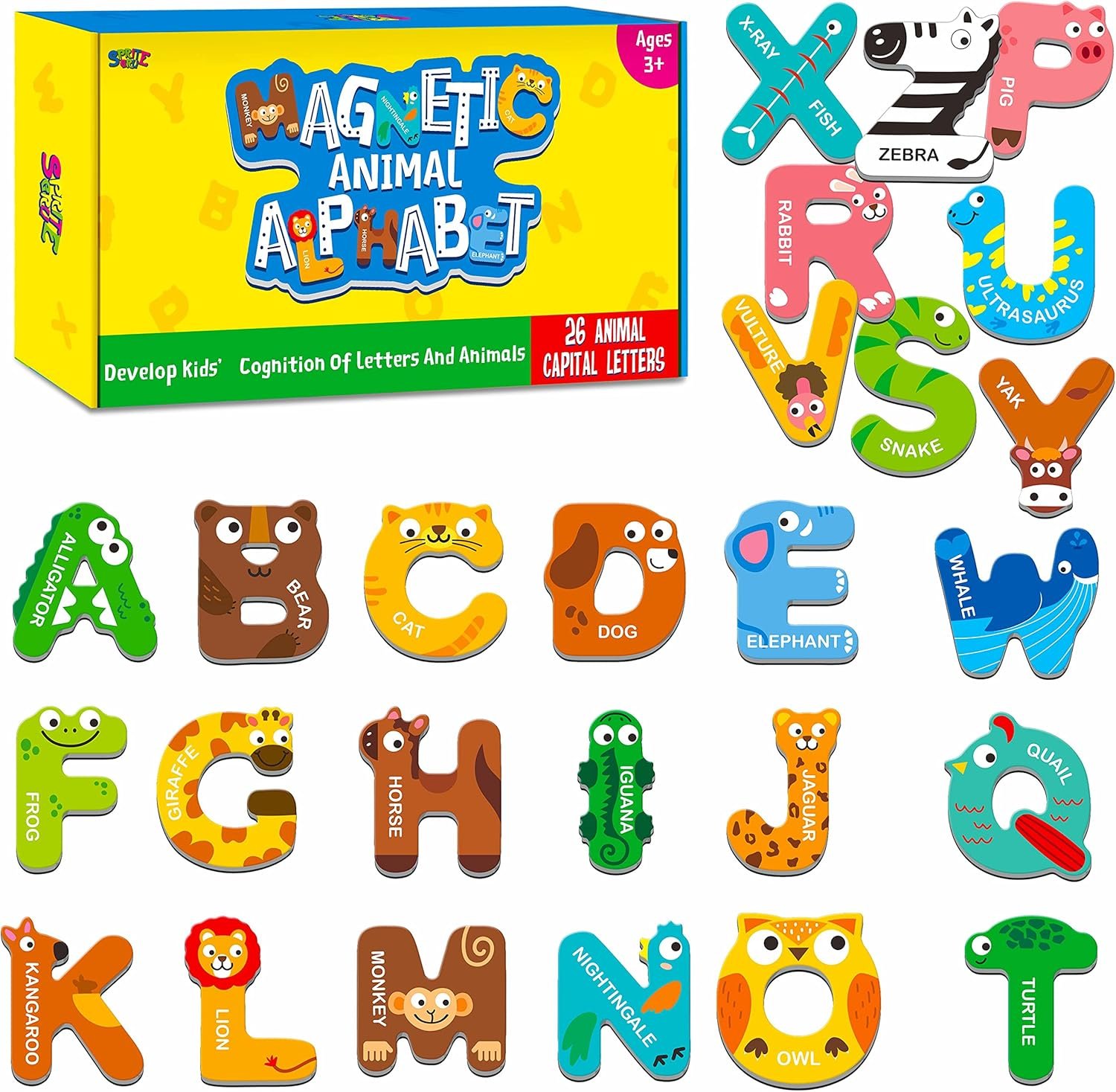 wholesale large size magnetic letters, cute animal alphabet abc magnets for fridge colorful uppercase animals toys set educational spelling learning games for kids, toddlers 3 4 5 years old factory & supplier oem