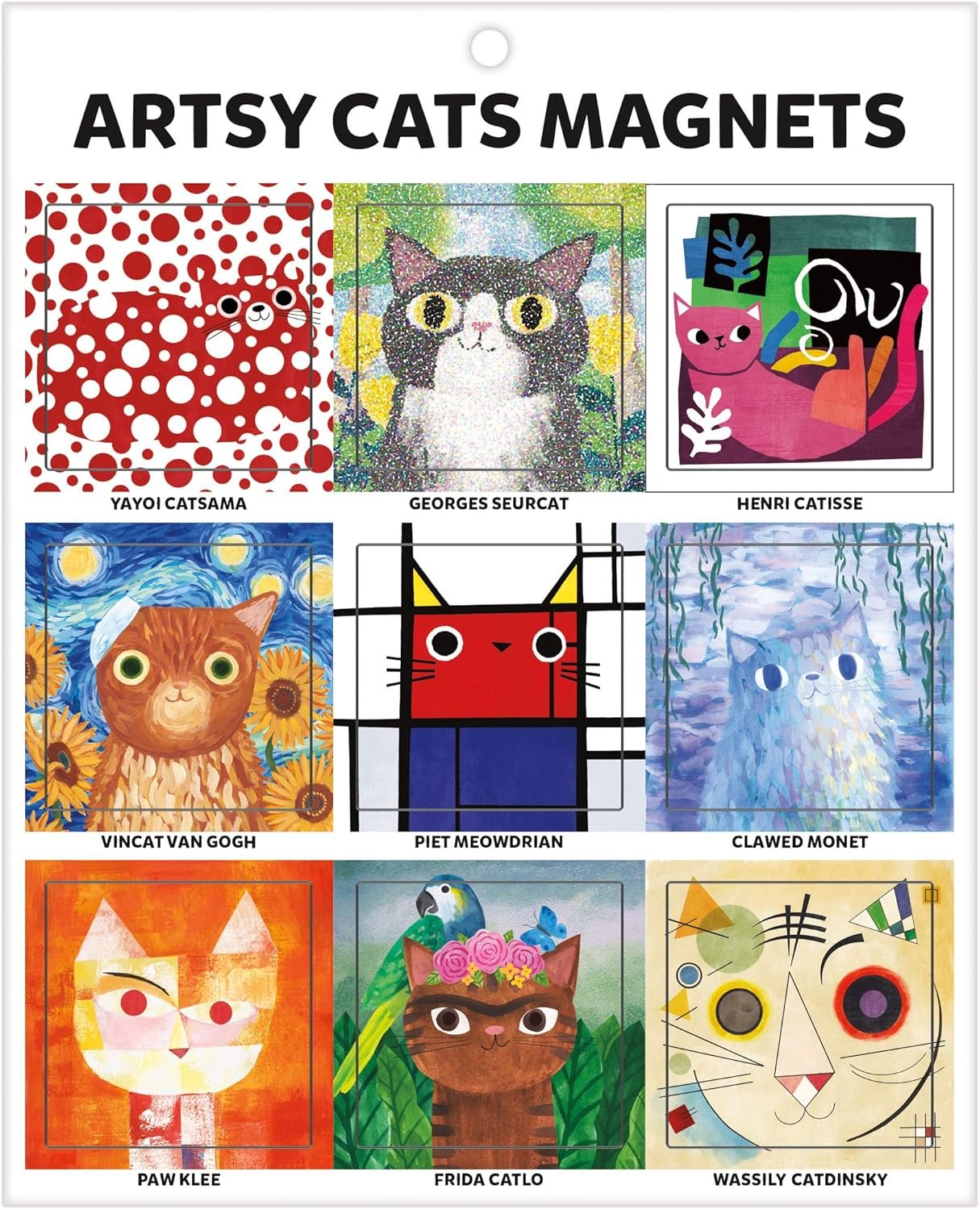 wholesale mudpuppy galison artsy cats magnets â€“ artistic and funny refrigerator magnets, includes nine designs, each one measures 1.5â€ x 1.5â€ â€“ makes a great gift for cat and art lovers, multi color factory & supplier oem
