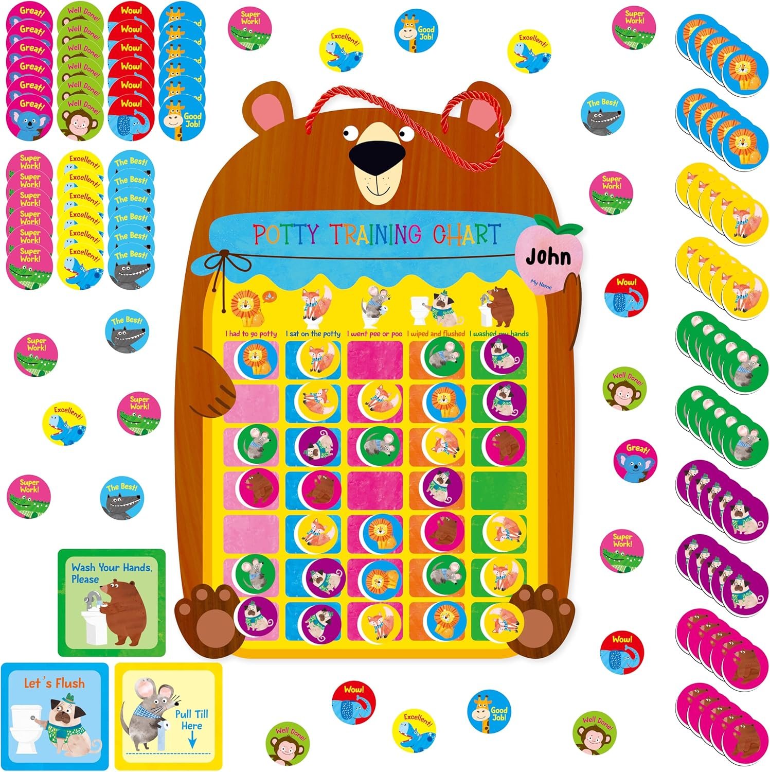 wholesale magnetic potty training chart, animals reward potty training chart with 50 reusable animal magnets plus 45 stickers and a storage bag, perfect for boys & girls, multiple toddlers (14.2” x 10”) factory & supplier oem