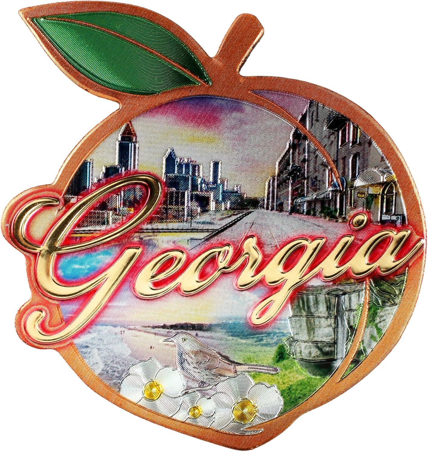 wholesale georgia peach montage magnet, collective travel souvenir, keepsake gift, 3 x 3 inches factory & supplier oem