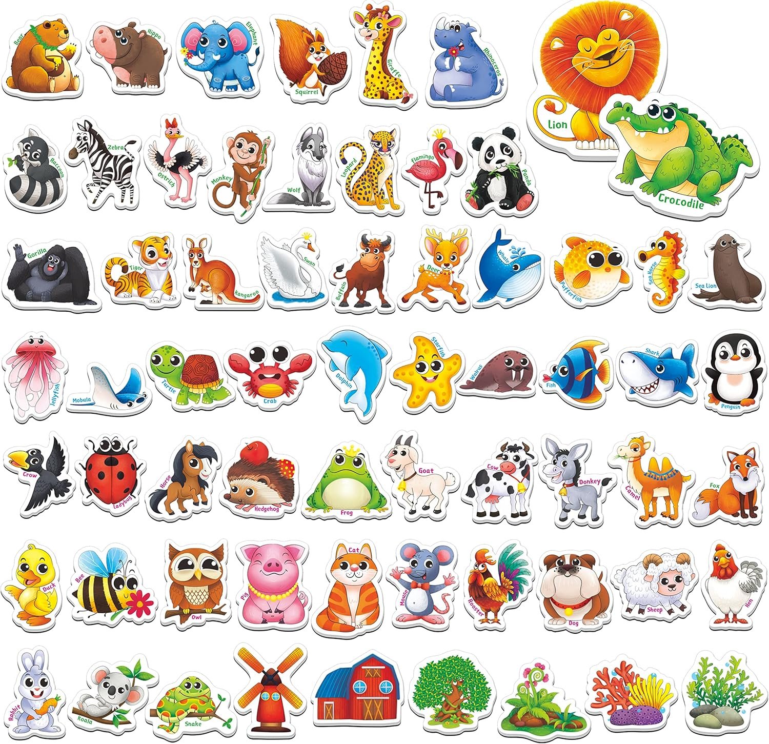 wholesale 65 pcs adorable magnetic animal fridge magnets - wild, farm & marine animals - thickened cardstock refrigerator magnets - cute educational learning toys for kids 3+ factory & supplier oem