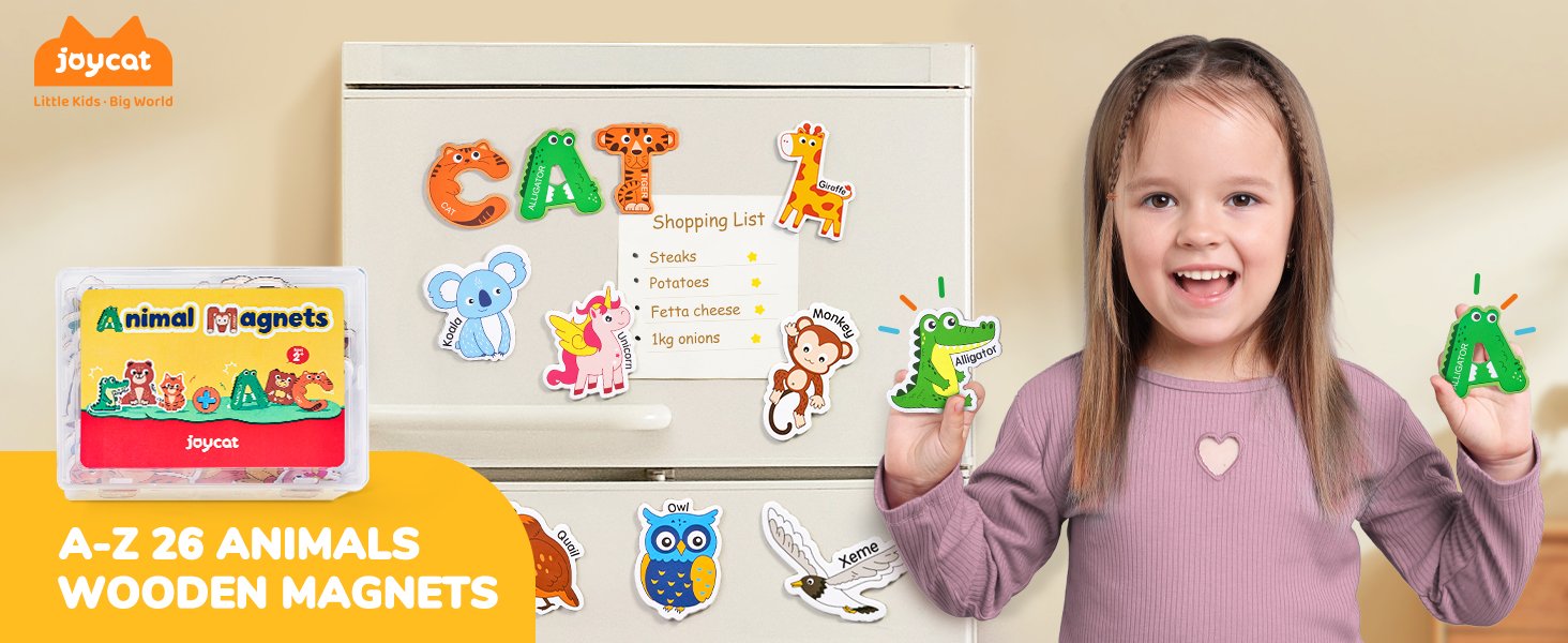 wholesale joycat wooden fridge magnets for kids – 26 cute animals & uppercase letters for toddlers, magnetic alphabet refrigerator toys, fun educational learning gifts for preschool 2 3 4 5 years old factory & supplier oem