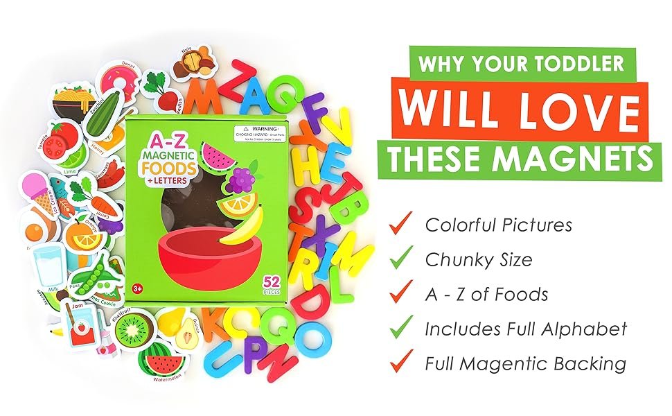 wholesale curious columbus toddler magnets – set of 52 fridge magnets for kids – includes 26 large foam food pieces and 26 abc alphabet letters for learning and play factory & supplier oem