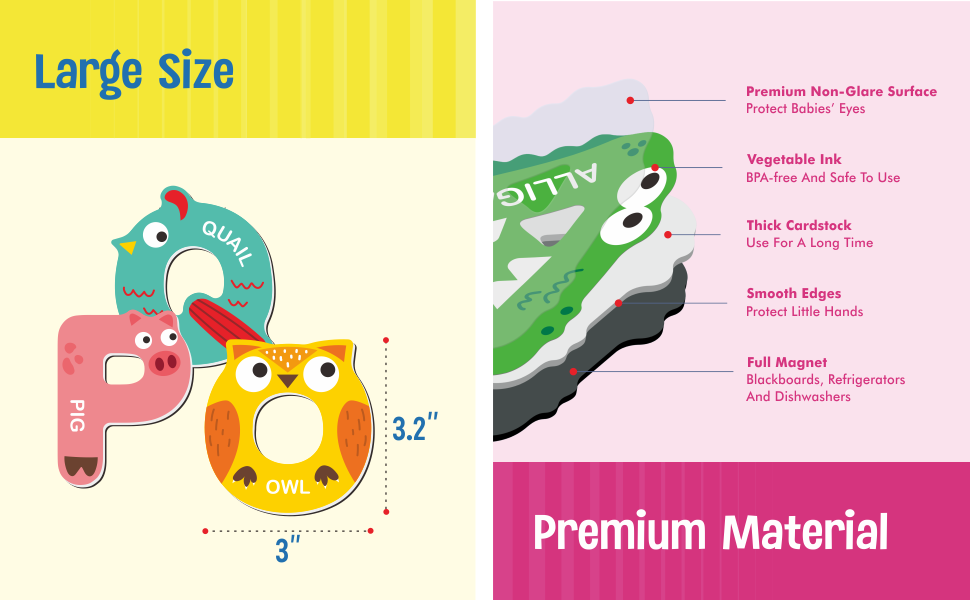 wholesale large size magnetic letters, cute animal alphabet abc magnets for fridge colorful uppercase animals toys set educational spelling learning games for kids, toddlers 3 4 5 years old factory & supplier oem