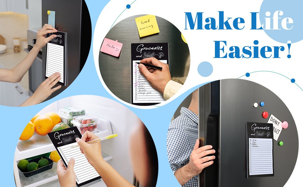 wholesale grocery list pads funny memo notepad magnet refrigerator notepad with 1 piece pen holder magnetic pu leather marker pouch for shopping and to do lists (black, stripe style) factory & supplier oem