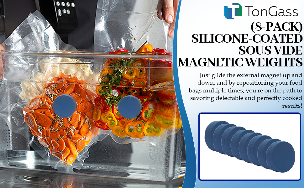 wholesale tongass 8-pack sous vide magnetical weights works on all sous vide machines, silicone-coated magnets for keeping bags submerged & prevent floating, powerful food safe weighted magnets for containers factory & supplier oem
