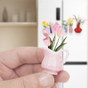 wholesale mini ceramic vase magnets for fridge, magnetic mini table lamp, funny small plant magnets,funny 3d plant vase for refrigerator decoration in kitchen, locker, or office(8 pack+1) factory & supplier oem