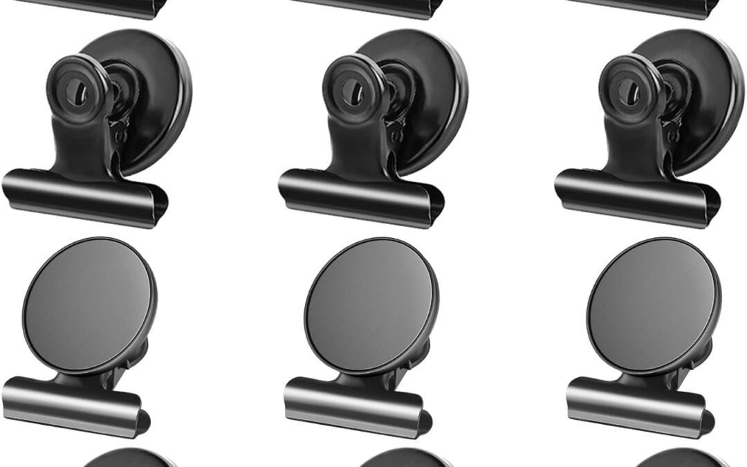 12pack Fridge Magnets Refrigerator Magnets Magnetic Clips Heavy Duty Detailed List Display Paper Fasteners on Home& Office& Teaching (Black, 12)