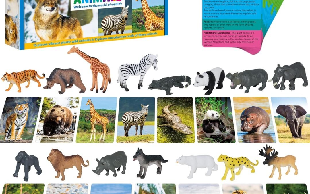 Wholesale 15 PCS Safari Animal Figurines with 15 Introducing Flashcards, Realistic Zoo Animal Figures Montessori Toys Science Educational Matching Game for Homeschool Preschool Toddler Kids Factory & Supplier OEM