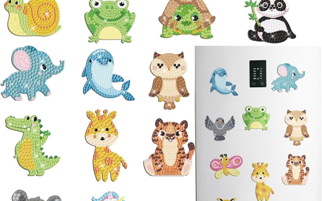 16 Pcs Diamond Art Magnets for Adults Animals Diamond Painting Refrigerator Magnets Rhinestones Art Stickers Kits for Fridge DIY Crafts Toy Gifts