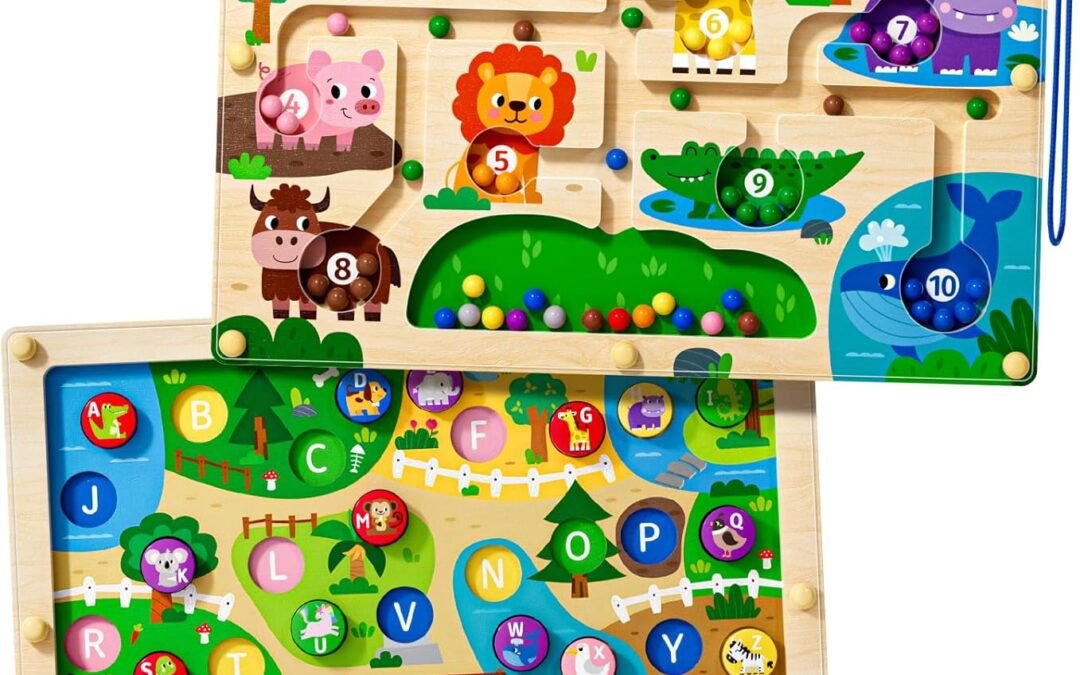 Wholesale 2 in 1 Magnetic Color and Number Maze Magnet Alphabet Counting Dinosaur Double Sided Board Wood Puzzle Fine Motor Skills Montessori Preschool Toys Gifts for Boys and Girls 3-5 Age (Zoo, One Size) Factory & Supplier OEM