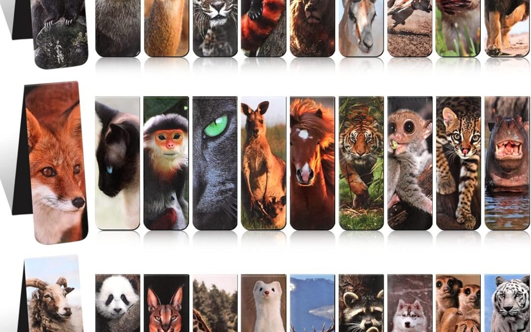 30 Pieces Cute Wild Animal Bookmarks for Book Lovers, Magnetic Bookmarks for Boys Girls Magnet Page Clip Marker Multiple Patterns for Kids Students Reading School Library Supplies