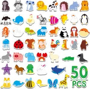 50 PCS Animal Magnets, Adorable Magnetic Animal -Wild Animal, Farm Animal & Marine Animal-Thick Refrigerator Magnets Cute Educational Learning Toys for Kids 3+