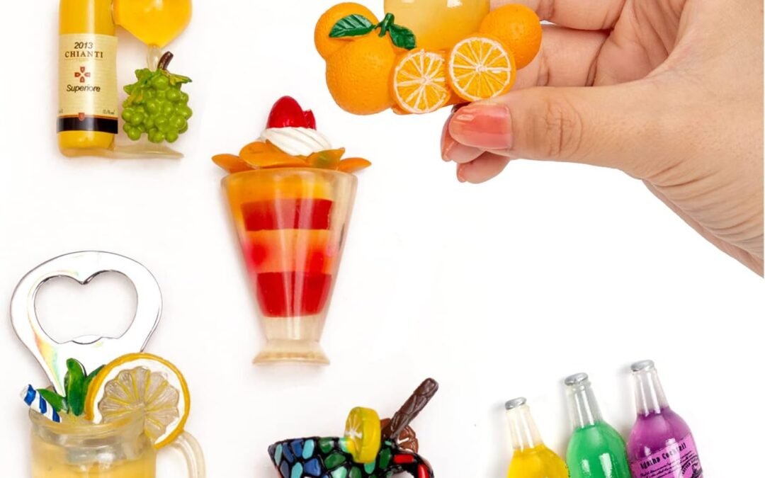 Wholesale 6-Pack Fruit Juice Fridge Magnets 3D Resin Magnet Refrigerator Stickers Champagne Bottle Opener Juice Cup Wine Glass for Refrigerators, Whiteboards, Maps and Other Magnetic Items Factory & Supplier OEM