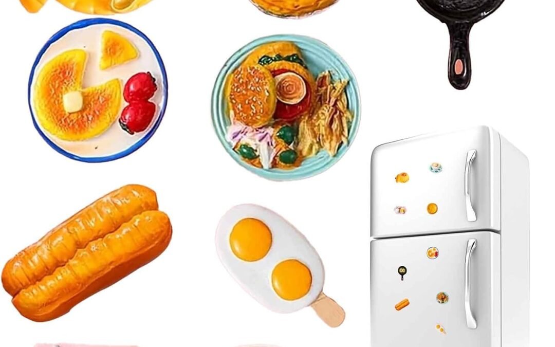 9 Pieces Food Magnets 3D Resin Cute Food Magnets Creative Natural Food Shaped Magnets for Home Kitchen Decor, Refrigerator Whiteboard or Blackboard Funny Magnets Stickers