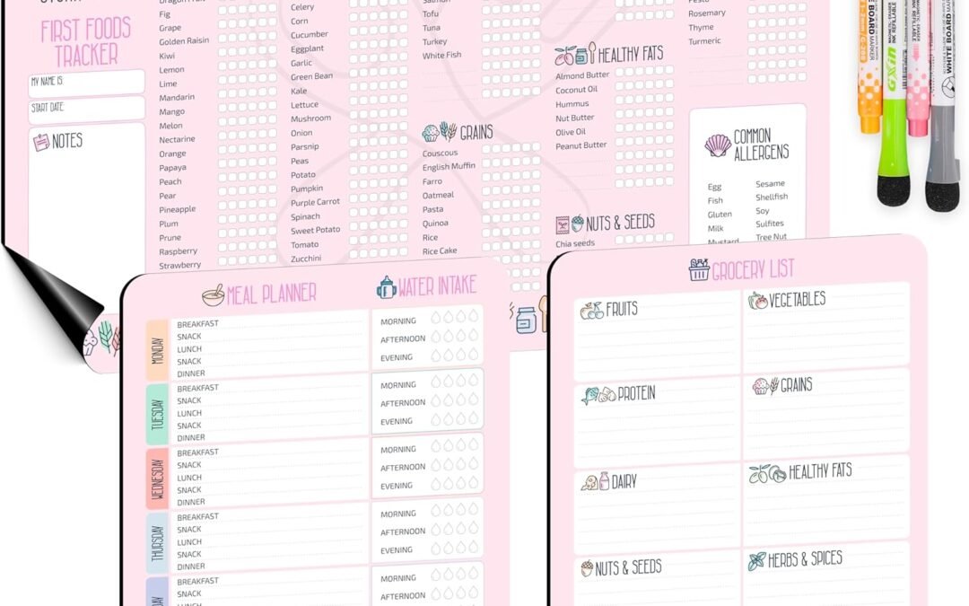 Wholesale Baby First Food Tracker, Magnetic Meal Planner, Fridge Grocery Shopping List Chart (3 in 1) – Dry, Erase Menu Planners, Strong Stickiness on Refrigerator – 11.8″x8.2″, Pink – Baby Led Weaning Supplies Factory & Supplier OEM