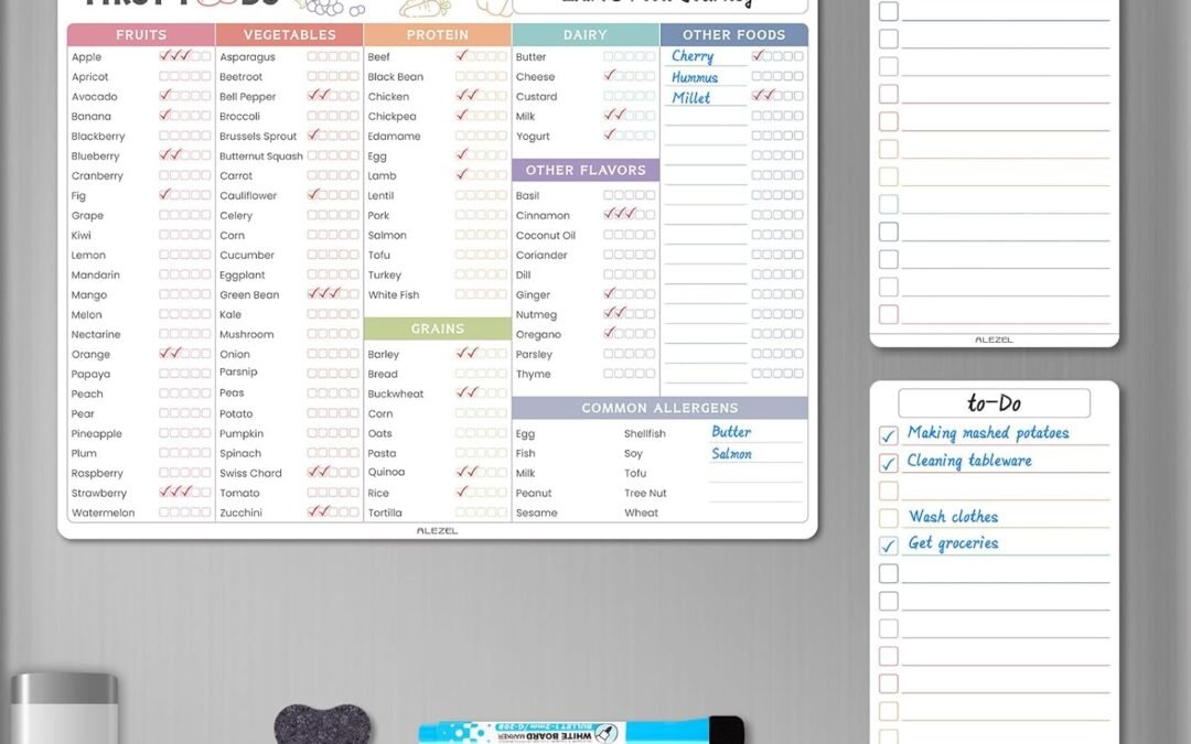 Wholesale Baby First Food Tracker for Fridge, Magnetic Dry Erase Baby Foods Chart, Includes Foods Checklist Magnet with 2 List Boards, 3 Markers + Eraser Factory & Supplier OEM