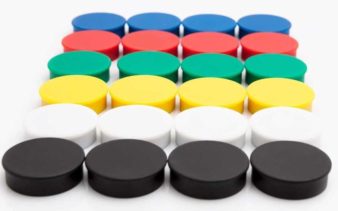 Bullseye Office 24 Round Assorted Color Fridge Magnets, Button Shaped, Small Colorful Magnetic Discs for Kitchen, Cabinet or Classroom, Perfect Whiteboard Supplies for Teachers (Assorted Color)