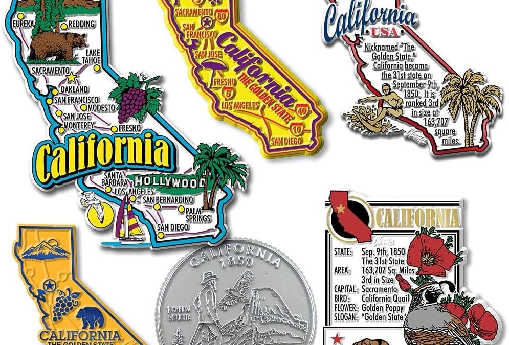 Wholesale California Six-Piece State Magnet Set by Classic Magnets, Includes 6 Unique Designs, Collectible Souvenirs Made in The USA Factory & Supplier OEM