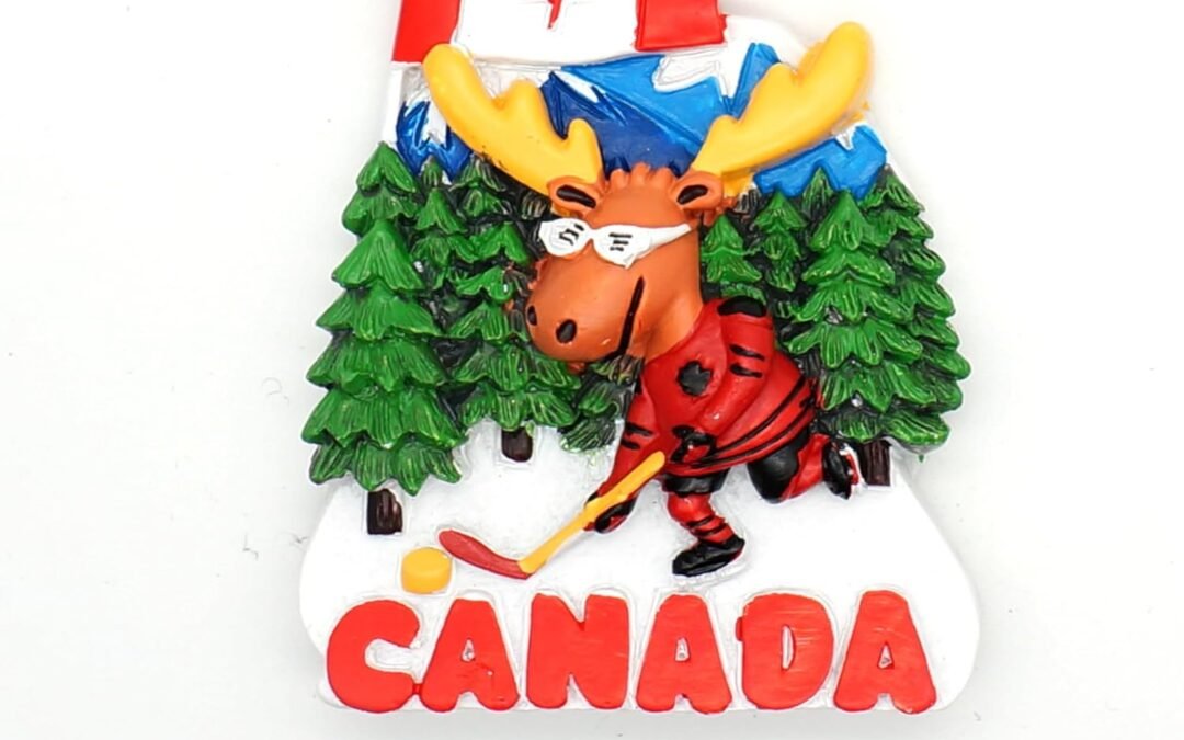 Wholesale Canada Souvenir Refrigerator Magnets Gift Resin Handcraft Fidge Magnets with Moose Beaver Bear Canadian National Flag Maple (Moose Playing Hockey) Factory & Supplier OEM
