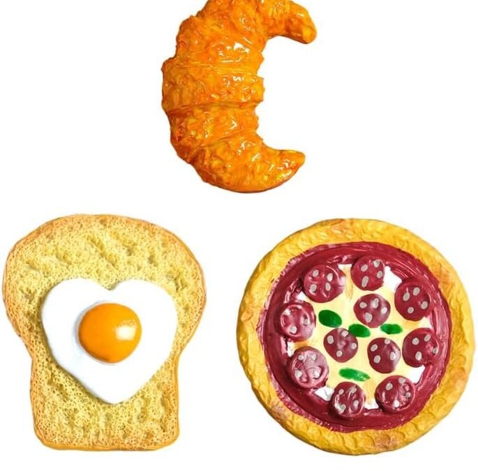 Wholesale Decorative Food Magnets Set, Kitchen Refrigerator Magnets, Pizza, Heart Egg Toast, Croissant, 3 Pieces Factory & Supplier OEM