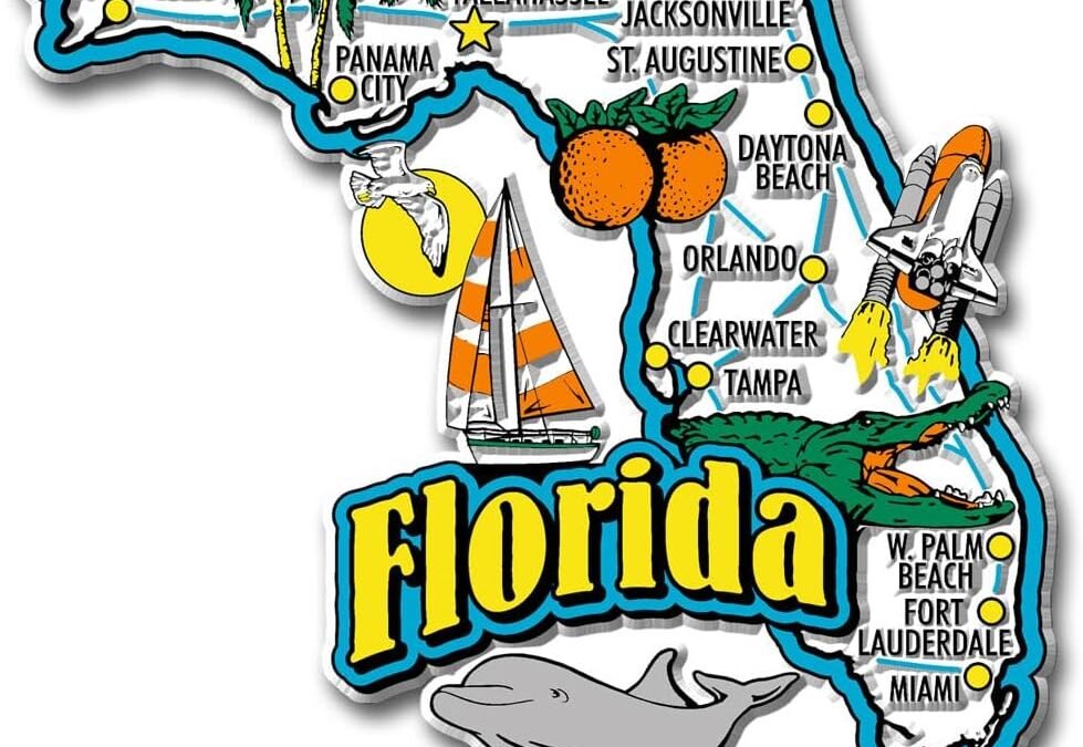 Florida Jumbo State Magnet by Classic Magnets, 4" x 4", Collectible Souvenirs Made in The USA