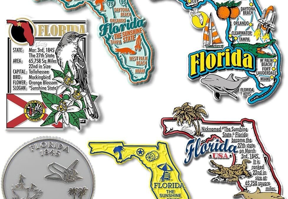 Wholesale Florida Six-Piece State Magnet Set by Classic Magnets, Includes 6 Unique Designs, Collectible Souvenirs Made in The USA Factory & Supplier OEM