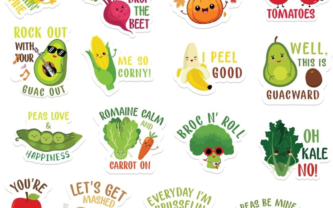 Wholesale Food Stickers, 16PCS Veggie and Fruit Stickers – Non-Magnet Removable Apply Reuse Anywhere from Fridge, Laptop, Notebook to Water Bottle – Funny Pun Dietitian Gifts Factory & Supplier OEM