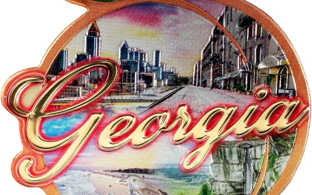 Wholesale Georgia Peach Montage Magnet, Collective Travel Souvenir, Keepsake Gift, 3 x 3 Inches Factory & Supplier OEM