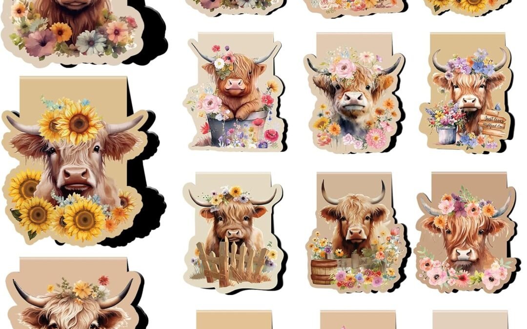 Wholesale Highland Cow Magnetic Bookmark Gifts – Wxiben 12 Pcs Cow Print Book Marks Magnets Animal Magnetic Bookmarks Sunflower Cattle Bookmark Page Clip Gift for Book Lovers Teens Students Teacher Reading Factory & Supplier OEM