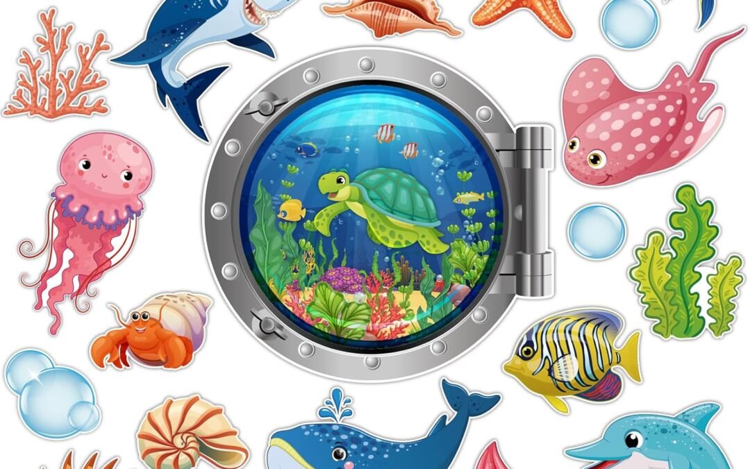 Kanayu 24 Pcs Cruise Door Decorations Magnetic Ocean Cruise Door Magnet Sea Animals Magnet Stickers Fish Turtle Crab Shark Magnets for Refrigerator Cruise Door Car Carnival Party Supplies Decoration