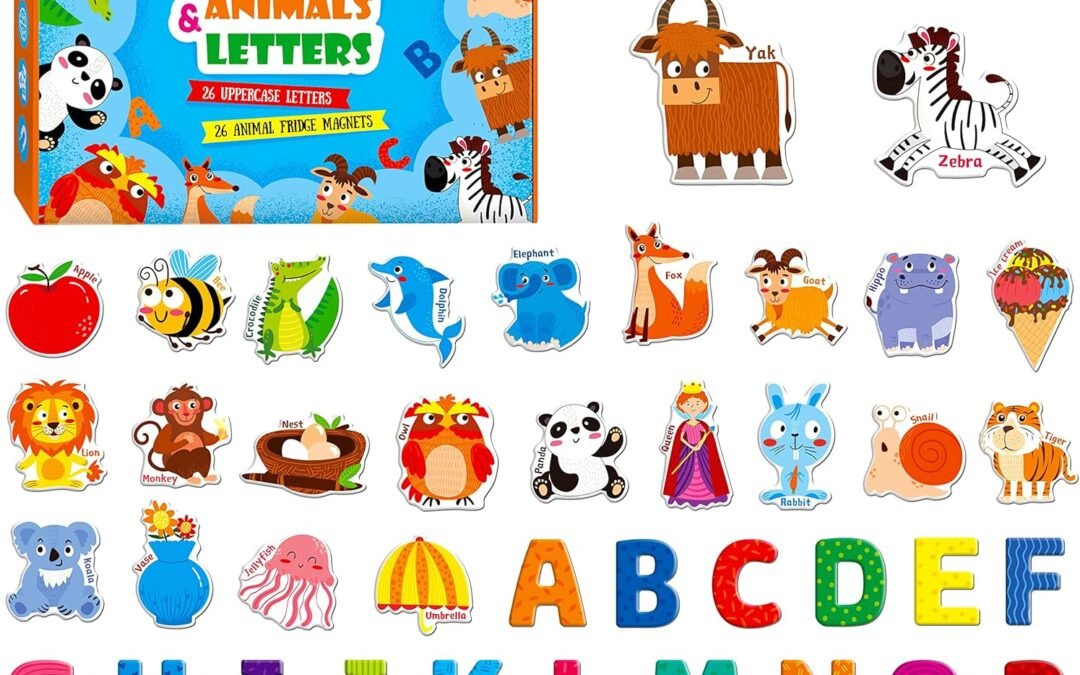 Wholesale Large Magnetic Letters and Animals, Educational Learning Tool for Kids Word Recognition 52 Pieces Magnets Include 26 Colorful Alphabet Letters and Corresponding Cartoon Images Factory & Supplier OEM