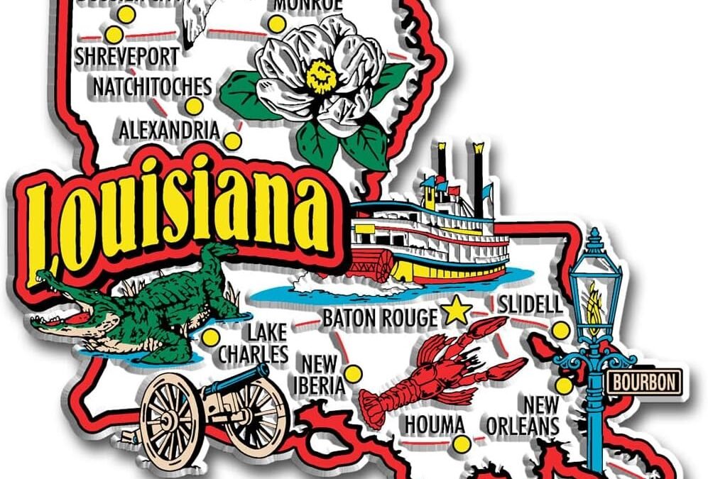 Louisiana Jumbo State Magnet by Classic Magnets, 3.8" x 3.4", Collectible Souvenirs Made in The USA