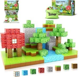 Magnetic Blocks-Build Mine Magnet World Edition, Magnetic Toys for Boys & Girls Age 3-4 4-5 6-8,STEM Montessori Sensory Toys for Toddlers Gifts for 3+ Years Old,48PCS Fidget 1" Cubes Construction Toy