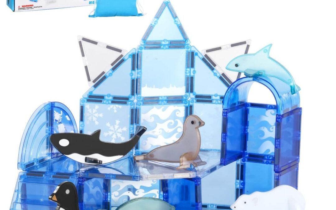 Wholesale Magnetic Tiles for Kids 3-8, Blue Magnet Building Blocks Set with 6 Arctic Animals and Exquisite Pattern, Learning Educational Toy for Toddlers, Birthday Xmas Gifts for Boys and Girls Factory & Supplier OEM