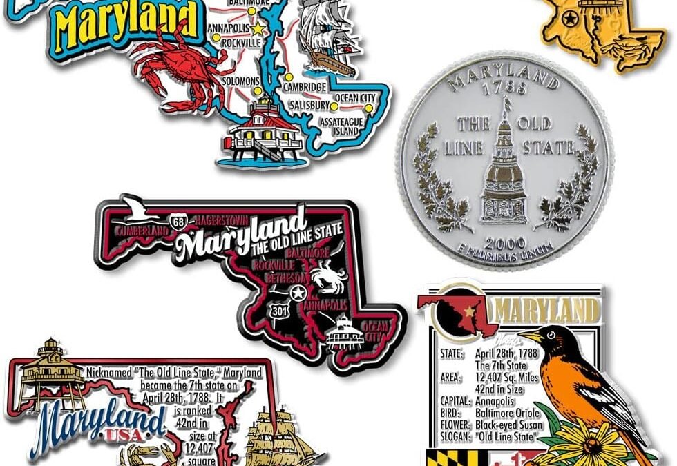 Wholesale Maryland Six-Piece State Magnet Set by Classic Magnets, Includes 6 Unique Designs, Collectible Souvenirs Made in The USA Factory & Supplier OEM