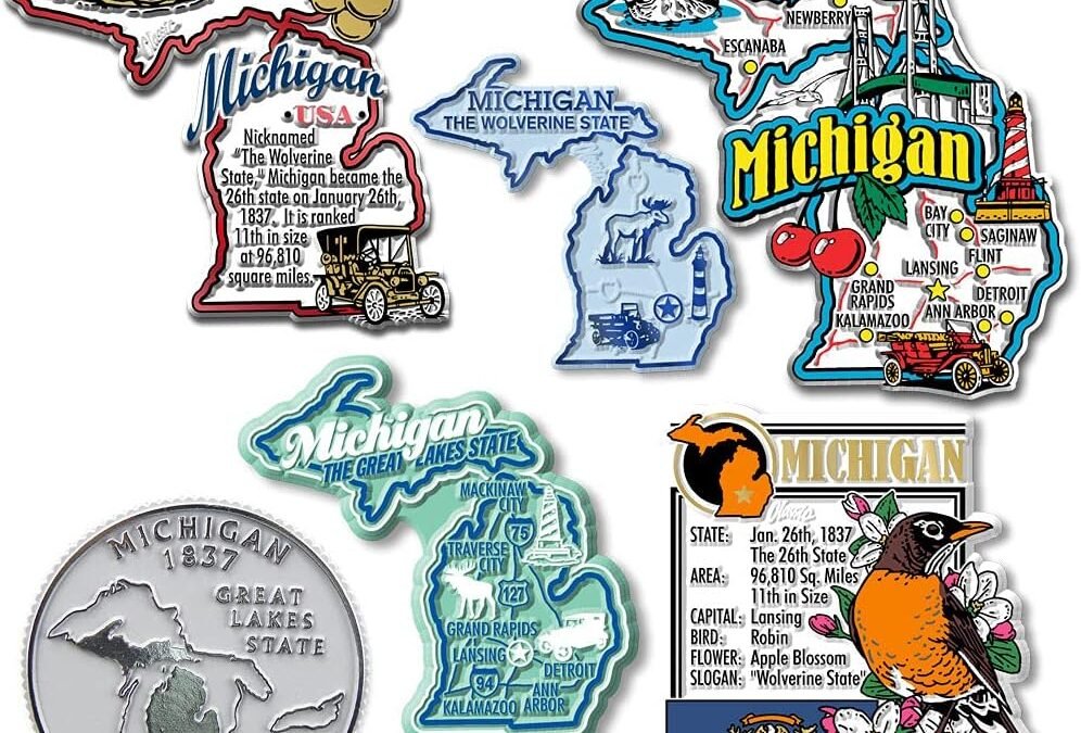 Wholesale Michigan Six-Piece State Magnet Set by Classic Magnets, includes 6 Unique Designs, Collectible Souvenirs Made in The USA Factory & Supplier OEM