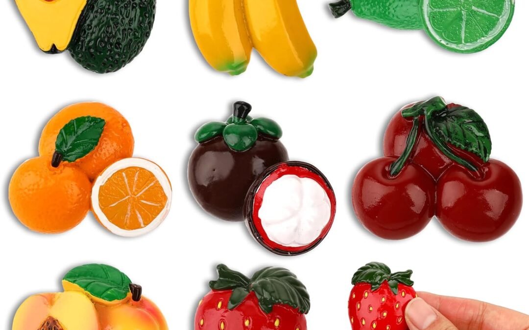 Molain Fruit Fridge Magnets, 8Pcs Cute Cartoon Refrigerator Magnet 3D Resin Fruit Magnetic Fridge Magnets for Refrigerators Whiteboards Maps and Other Magnetic Items