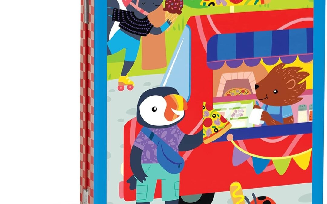 Mudpuppy Food Truck Festival – Magnetic Play Set Travel Friendly Game with Illustrated Food Truck Background Scenes Including Furry Characters and Over 40 Mix and Match Magnets for Ages 4 and Up