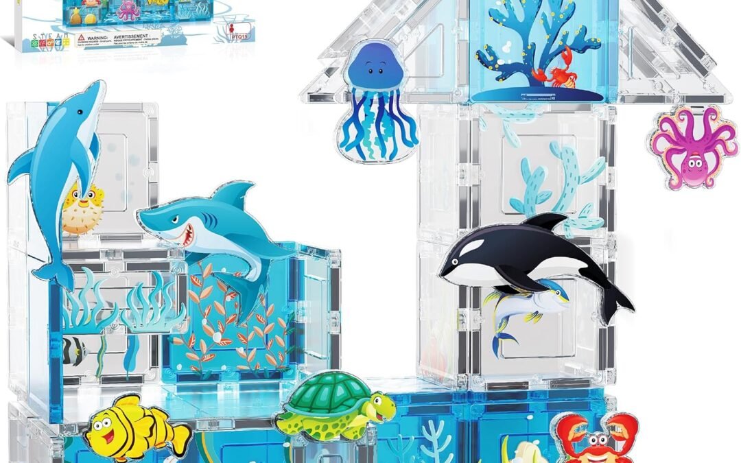 Wholesale PicassoTiles Magnet Tiles Magnetic Building Blocks Aquarium Marine Animal Theme Set with 8 Character Action Figures Shark Crab Turtle STEM Toys Construction Preschool Toddlers Kids Boys Girls 3+ PTQ15 Factory & Supplier OEM